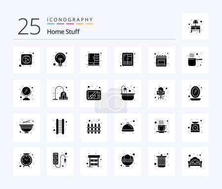 Téléchargez les illustrations : Home Stuff 25 Solid Glyph icon pack including kitchen. furniture. cabinet. cup board. closet - en licence libre de droit