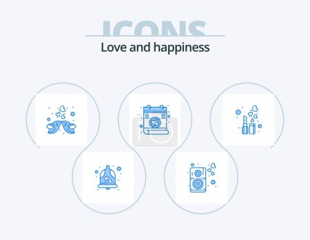 Illustration for Love Blue Icon Pack 5 Icon Design. cosmetic. poem. kissing. love. romantic - Royalty Free Image