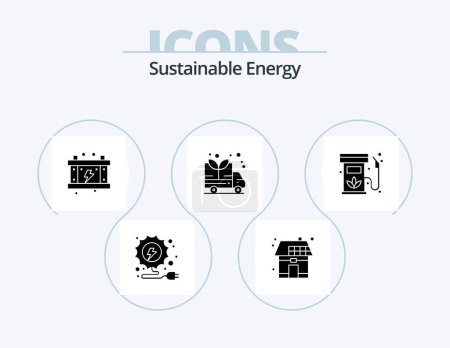 Téléchargez les illustrations : Icône Glyphe d'énergie durable Pack 5 Icône Design. l'écologie. biodiesel. électricité. van. énergie - en licence libre de droit