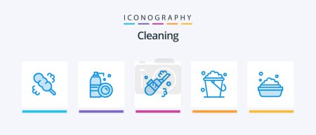 Téléchargez les illustrations : Cleaning Blue 5 Icon Pack Including washing. bowl. cleaning. home. cleaning. Creative Icons Design - en licence libre de droit