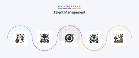 Téléchargez les illustrations : Talent Management Line Filled Flat 5 Icon Pack Including idea. team. setting. target. cog - en licence libre de droit