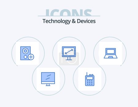 Ilustración de Dispositivos Blue Icon Pack 5 Icon Design. hardware. dispositivos. gadget. computadoras. pantalla - Imagen libre de derechos