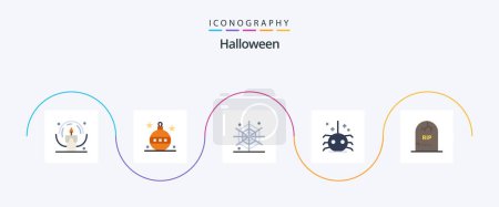 Ilustración de Halloween Flat 5 Icon Pack Including grave. spider. holidays. insect. bug - Imagen libre de derechos