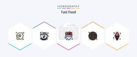 Téléchargez les illustrations : Fast Food 25 FilledLine icon pack including food. ice cream. food. cone. food - en licence libre de droit