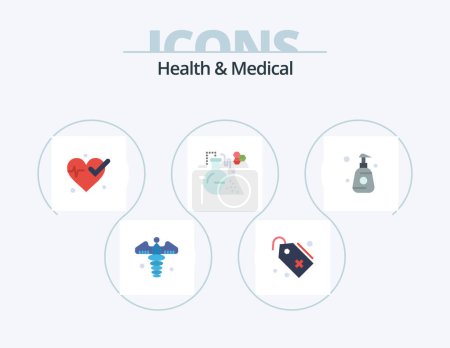 Illustration for Health And Medical Flat Icon Pack 5 Icon Design. spray. bottle. medical. tube. lab - Royalty Free Image
