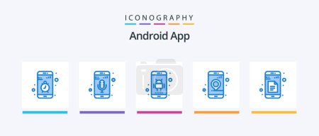 Ilustración de Android App Blue 5 Icon Pack Including data. location. phone recorder. gps. phone. Creative Icons Design - Imagen libre de derechos