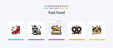 Téléchargez les illustrations : Fast Food Line Filled 5 Icon Pack Including . food. guacamole. Creative Icons Design - en licence libre de droit