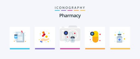 Illustration for Pharmacy Flat 5 Icon Pack Including liquid. medications. medicine. medical pills. capsule. Creative Icons Design - Royalty Free Image