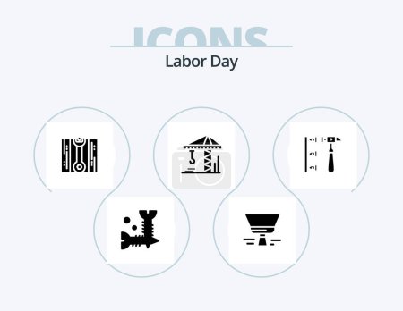 Illustration for Labor Day Glyph Icon Pack 5 Icon Design. construction. crain . paint brush . fix - Royalty Free Image