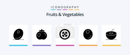 Téléchargez les illustrations : Fruits and Vegetables Glyph 5 Icon Pack Including . fruit. food. coconut. fruit. Creative Icons Design - en licence libre de droit