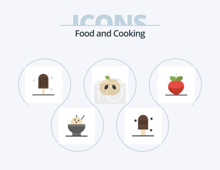 Téléchargez les illustrations : Alimentation plat Icône Pack 5 Icône Design. . la nourriture. légume - en licence libre de droit