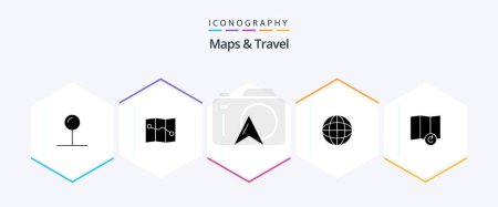 Illustration for Maps and Travel 25 Glyph icon pack including . map. - Royalty Free Image