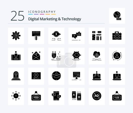 Ilustración de Digital Marketing And Technology 25 Solid Glyph icon pack including advertising. messaging. eye. marketing. chat - Imagen libre de derechos