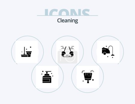 Ilustración de Cleaning Glyph Icon Pack 5 Icon Design. . vacuum. broom. cleaning. clean - Imagen libre de derechos