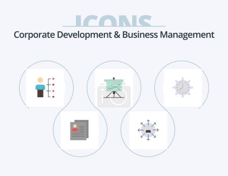 Ilustración de Corporate Development And Business Management Flat Icon Pack 5 Icon Design. man. employee. career. abilities. ways - Imagen libre de derechos