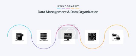 Téléchargez les illustrations : Data Management And Data Organization Glyph 5 Icon Pack Including network. data. database. stats. dashboard - en licence libre de droit