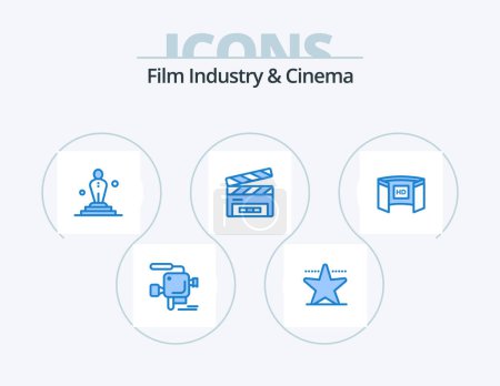 Illustration for Cenima Blue Icon Pack 5 Icon Design. screen. cinematography. film. film flap. clapper - Royalty Free Image