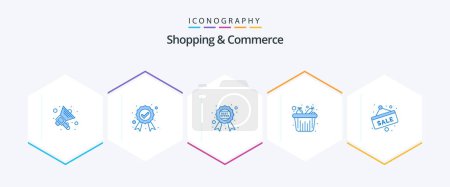 Illustration for Shopping And Commerce 25 Blue icon pack including sale board. grocery. badge. grocery. food bucket - Royalty Free Image