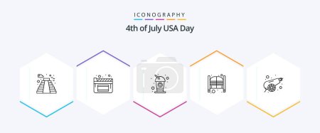 Illustration for Usa 25 Line icon pack including canon. entrance. cola. day. doors - Royalty Free Image