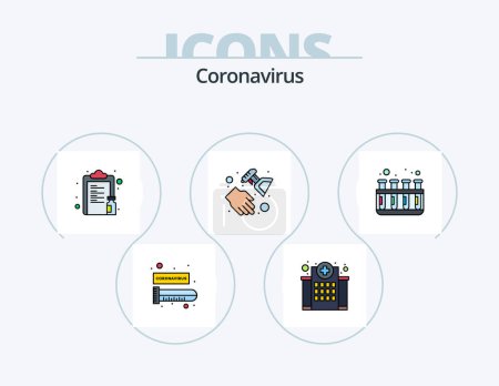 Ilustración de Línea de Coronavirus llenado paquete de iconos 5 Diseño de iconos. servilleta. vacuna contra el virus. Sangre. un tazón de farmacia. medicina - Imagen libre de derechos
