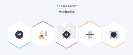 Illustration for Mechanics 25 Flat icon pack including . mechanic. tire. fan. side - Royalty Free Image