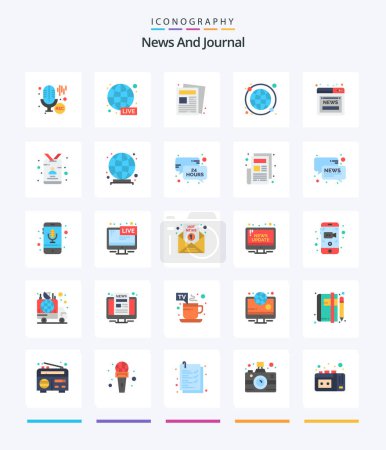 Ilustración de Creative News Paquete de 25 iconos planos, como noticias. en todo el mundo. noticias. internet. global - Imagen libre de derechos