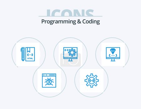 Illustration for Programming And Coding Blue Icon Pack 5 Icon Design. develop. coding. development. html. develop - Royalty Free Image
