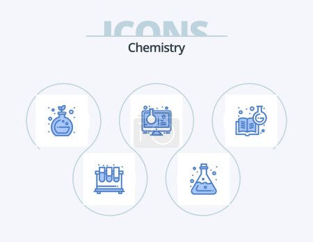 Téléchargez les illustrations : Chemistry Blue Icon Pack 5 Icon Design. test tube. online lab. acid. online experiment. green chemistry - en licence libre de droit