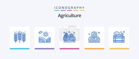 Téléchargez les illustrations : Agriculture Blue 5 Icon Pack Including apples. wheat straw. water. straw. agriculture. Creative Icons Design - en licence libre de droit