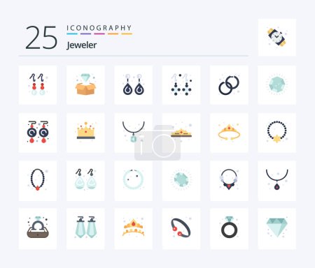 Illustration for Jewellery 25 Flat Color icon pack including jewelry. fashion. jewelry. earring. jewelry - Royalty Free Image