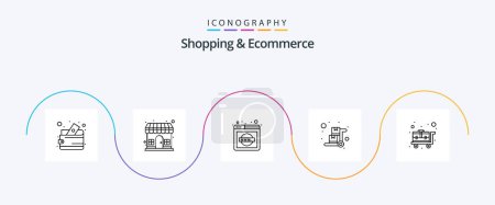 Illustration for Shopping and Ecommerce Line 5 Icon Pack Including pushcart. luggage cart. storehouse. handcart. world wide web - Royalty Free Image