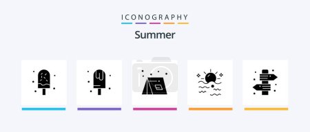 Illustration for Summer Glyph 5 Icon Pack Including signboard. board. tent. sunrise. summer. Creative Icons Design - Royalty Free Image