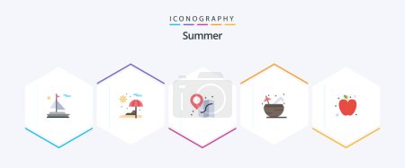 Illustration for Summer 25 Flat icon pack including . healthy. map. fruit. summer - Royalty Free Image