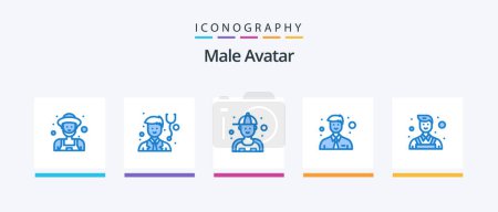 Téléchargez les illustrations : Male Avatar Blue 5 Icon Pack Including . painter. mechanic. decorator. man. Creative Icons Design - en licence libre de droit