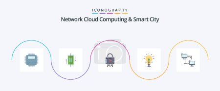 Téléchargez les illustrations : Pack d'icônes Network Cloud Computing et Smart City Flat 5 Y compris idée. téléphone. sécurisé. serrure - en licence libre de droit