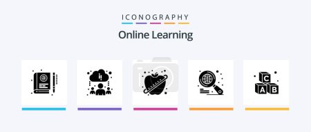 Illustration for Online Learning Glyph 5 Icon Pack Including learning. alphabet. apple. search. globe. Creative Icons Design - Royalty Free Image