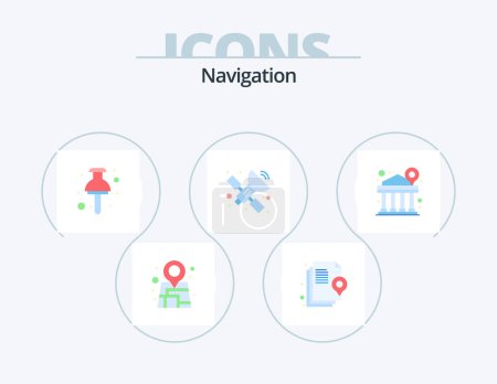 Téléchargez les illustrations : Navigation Flat Icon Pack 5 Icon Design. . location. pin. finance. bank - en licence libre de droit