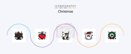 Téléchargez les illustrations : Christmas Line Filled Flat 5 Icon Pack Including season. wreath. socks. decoration. santa-claus - en licence libre de droit