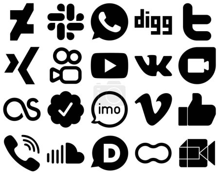 Illustration for 20 Stylish Black Solid Social Media Icons such as audio. youtube. imo and lastfm icons. High-definition and versatile - Royalty Free Image