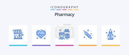 Illustration for Pharmacy Blue 5 Icon Pack Including medicine. liquid. medicine. bottle. liquid medicine. Creative Icons Design - Royalty Free Image