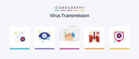 Ilustración de Virus Transmission Flat 5 Icon Pack Incluye protección. órgano. Lavado de manos, pulmón. anatomía. Diseño de iconos creativos - Imagen libre de derechos