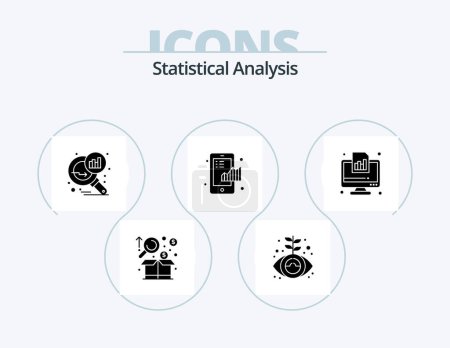 Illustration for Statistical Analysis Glyph Icon Pack 5 Icon Design. statistical. finance. marketing. chart. search stats - Royalty Free Image