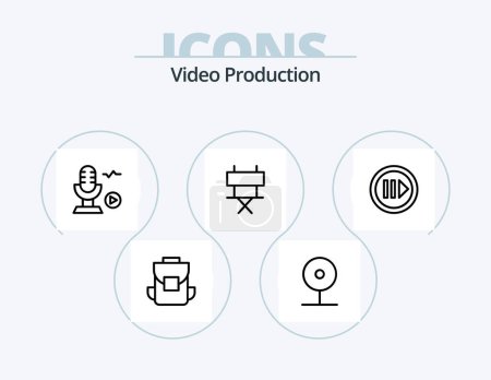 Illustration for Video Production Line Icon Pack 5 Icon Design. screen. reel. multimedia. multimedia. film - Royalty Free Image