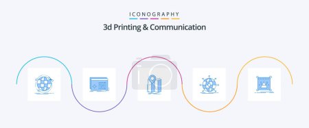 Illustration for 3d Printing And Communication Blue 5 Icon Pack Including international. business. settings. route. map - Royalty Free Image