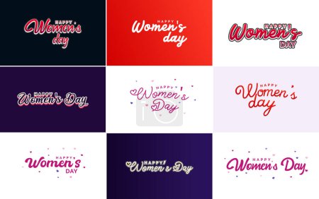 Ilustración de Set of Happy Woman's Day handwritten lettering modern calligraphy collection suitable for greeting or invitation cards. festive tags. and posters - Imagen libre de derechos