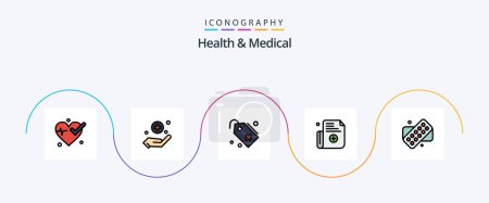 Ilustración de Salud y línea médica llenó el paquete plano 5 del icono incluyendo. medicina. Añadir. Médico. registro - Imagen libre de derechos