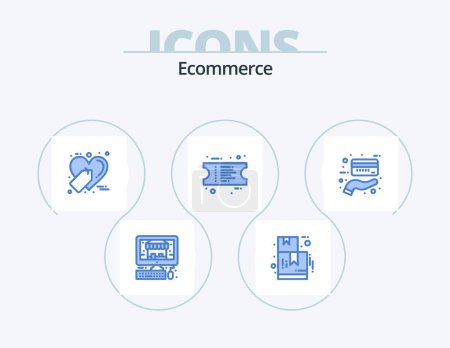 Téléchargez les illustrations : Ecommerce Blue Icon Pack 5 Icône Design. . paiement. faire du shopping. crédit. billet - en licence libre de droit