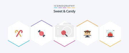 Téléchargez les illustrations : Sweet And Candy 25 Flat icon pack including cafe. sweets. dessert. food. cake - en licence libre de droit