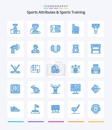 Illustration for Creative Sports Atributes And Sports Training 25 Blue icon pack  Such As supporter. sport. pitch. fan. foam - Royalty Free Image