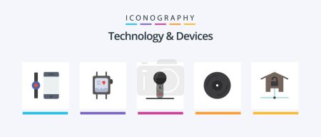 Ilustración de Dispositivos Flat 5 Icon Pack Incluyendo dispositivos. Giradiscos. electrónica. música. dispositivos. Diseño de iconos creativos - Imagen libre de derechos